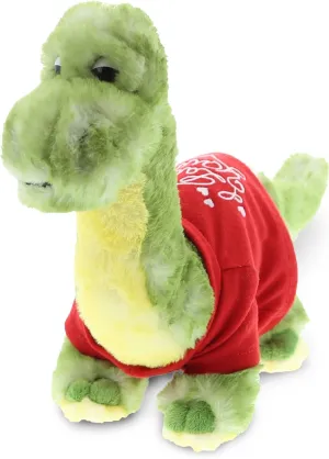 DolliBu I Love You Valentine Plush Green Dinosaur - Cuddly Soft Cute Stuffed Animal with Red Heart Shirt Gift for Valentines Day, Birthday Present, Anniversary - 10 Inches