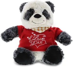 DolliBu I Love You Valentine Plush Sitting Panda Bear - Cute Stuffed Animal with Red Shirt and Name Personalization Gift for Valentine's Day, Birthday, Anniversary, Romantic Date - 6.5 Inches