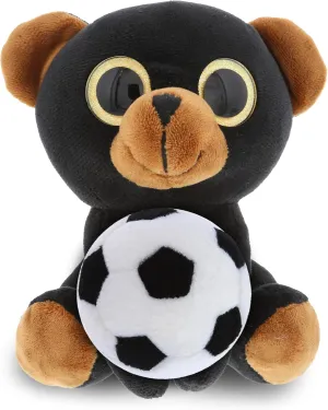 DolliBu Large Black Bear - Sparkle Eyes Stuffed Animal with Soccer Ball Plush - Soft Huggable Bear, Playtime Plush Toy, Wildlife Gift, Super Soft Plush Doll Animal Toy for Kids and Adults - 8 Inches