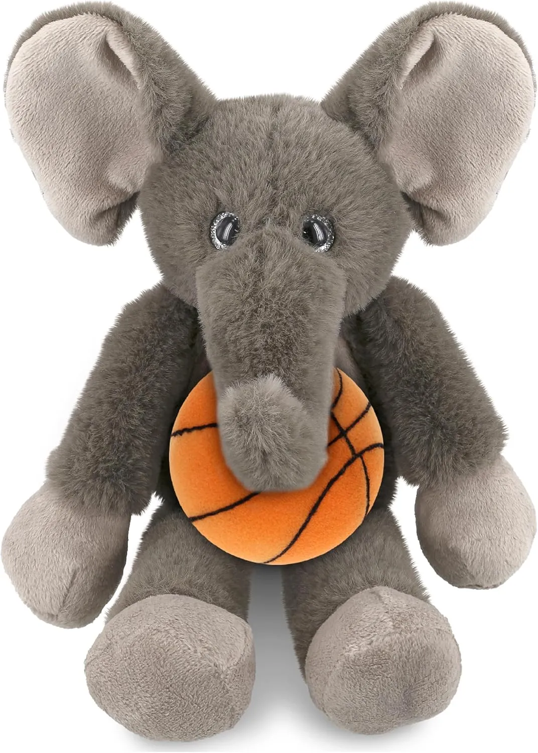 DolliBu Long Leg Elephant Stuffed Animal with Basketball Plush - Soft Huggable Adorable Playtime Plush Toy, Cute Safari Life Gift, Personalized Plush Doll Animal Toy for Kids and Adults - 10.5 Inch