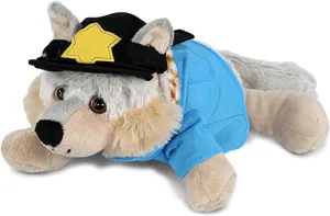 DolliBu Lying Wolf Police Officer Plush Toy - Super Soft Wolf Cop Stuffed Animal Dress Up with Cute Cop Uniform Shirt and Cap Outfit - Gift with Personalization - 9 Inches