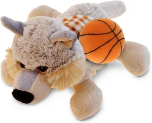 DolliBu Lying Wolf Stuffed Animal with Basketball Plush - Soft Huggable Wolf, Adorable Playtime Plush Toy, Personalized Plush Doll Animal Toy for Kids and Adults - 9 Inches
