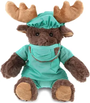 DolliBu Moose Doctor Plush Toy - Super Soft Doctor Moose Stuffed Animal Dress Up with Cute Scrub Uniform & Cap Outfit - Fluffy Doctor Toy Plush Gift with Personalization - 10 Inches