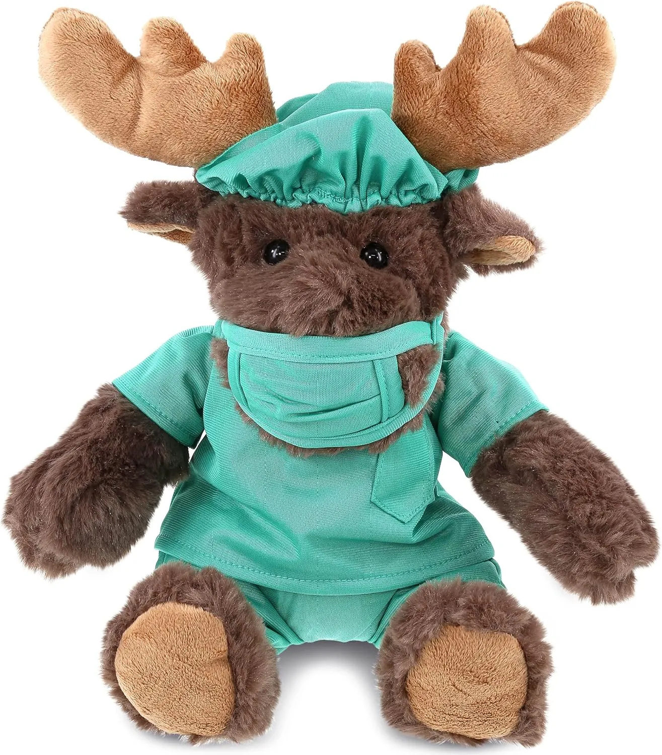 DolliBu Moose Doctor Plush Toy - Super Soft Doctor Moose Stuffed Animal Dress Up with Cute Scrub Uniform & Cap Outfit - Fluffy Doctor Toy Plush Gift with Personalization - 10 Inches
