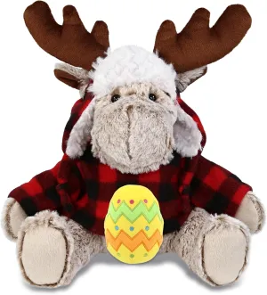 DolliBu Moose with Red Plaid Outfit and Yellow Easter Egg Plush and Name Personalization - Stuffed Animals for Easter Basket, Easter Egg Stuffed Animal Spring Toys for Girls, Boy, Baby - 9 Inches