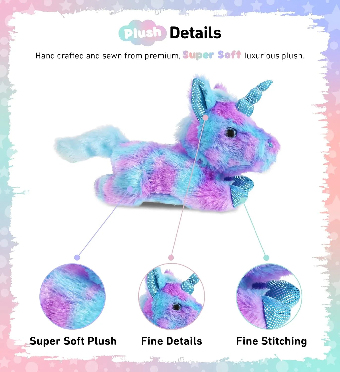 DolliBu Plush Friday Blue Unicorn Stuffed Animal - Soft Huggable Lying Unicorn, Playtime Plush Toy, Cute Animal Cuddle Gifts for Kids & Adults - 10.5 Inches