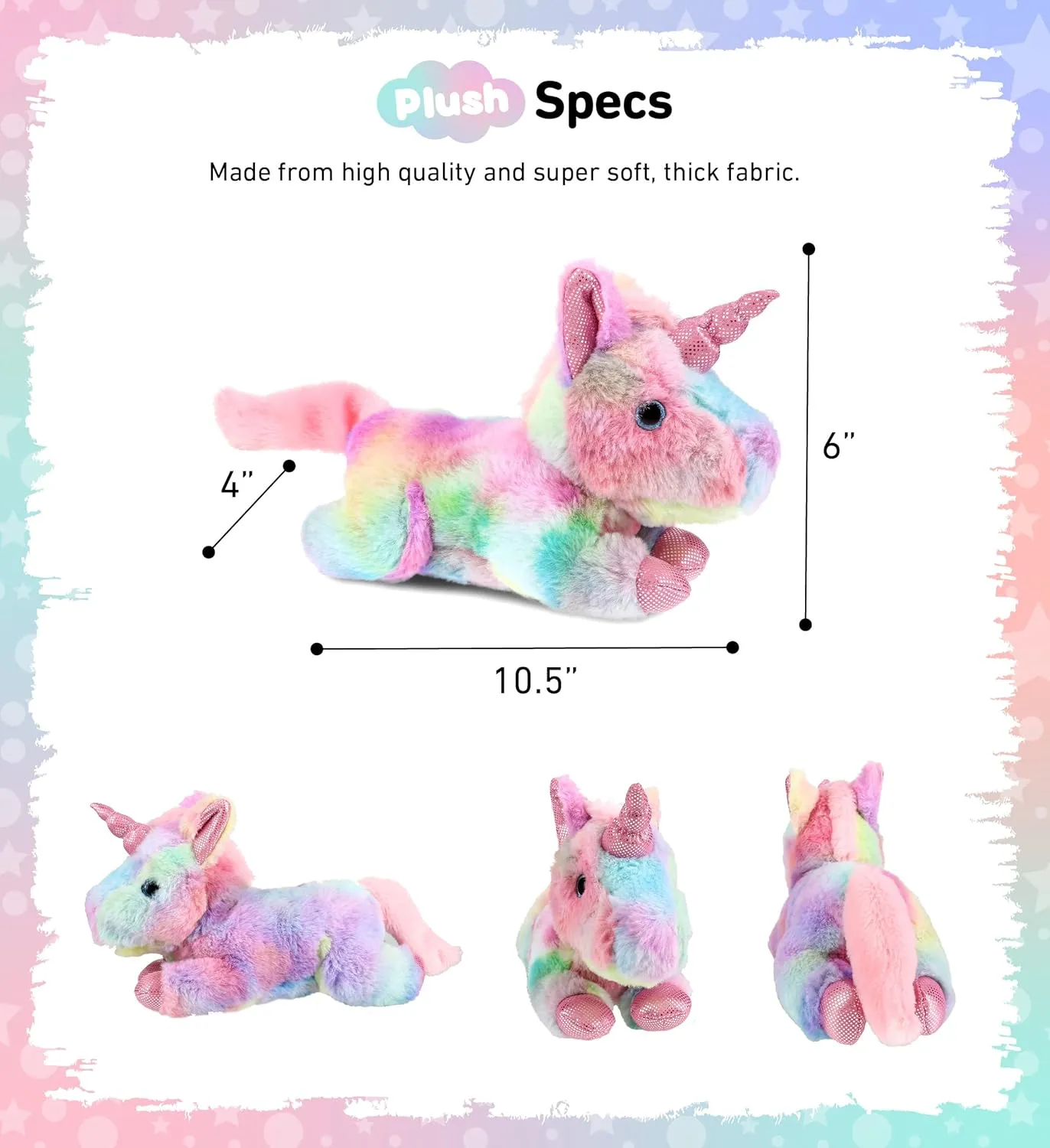 DolliBu Plush Sunday Rainbow Unicorn Stuffed Animal - Soft Huggable Lying Unicorn, Playtime Plush Toy, Cute Animal Cuddle Gifts for Kids & Adults - 10.5 Inches