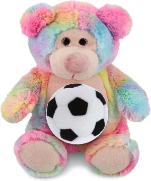 DolliBu Rainbow Bear- Super Soft Stuffed Animal with Soccer Ball Plush - Soft Huggable Bear, Playtime Plush Toy, Wildlife Gift, Cute Plush Doll Animal Toy for Kids and Adults - 9 Inches