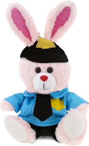 DolliBu Rose Gold Bunny Police Officer Plush Toy - Super Soft Bunny Cop Stuffed Animal Dress Up with Cute Cop Uniform and Cap Outfit Gift for Law Enforcement - 8 Inches