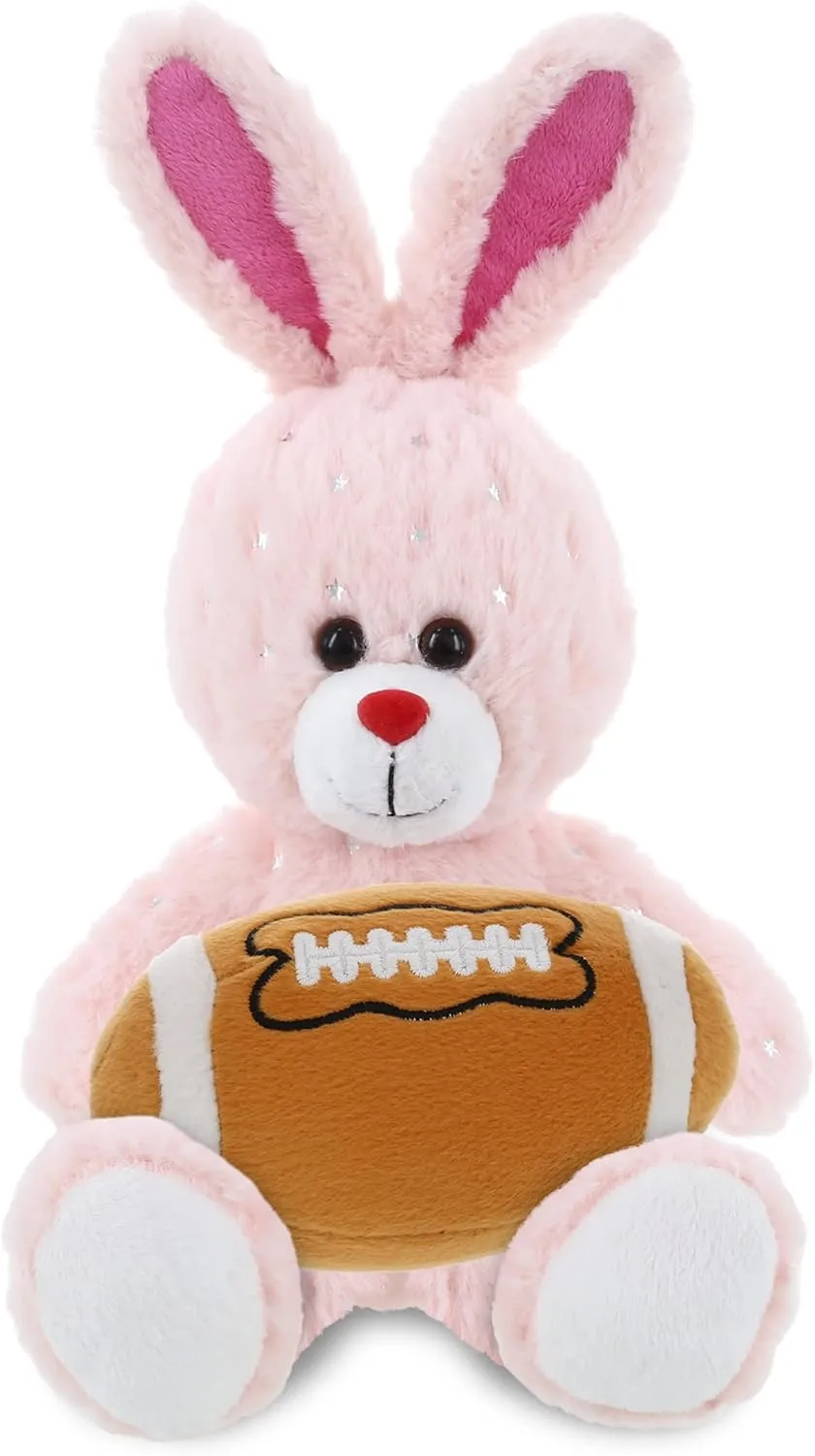 DolliBu Rose Gold Bunny Stuffed Animal with Football Plush - Soft Huggable Bunny, Adorable Playtime Plush Toy, Cute Farm Animal Gift for Kids and Adults - 8 Inches