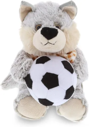 DolliBu Sitting Wolf Stuffed Animal with Soccer Ball Plush - Soft Huggable Wolf, Adorable Playtime Wolf Plush Toy, Cute Wild Life Sports Gift for Kids and Adults - 9 Inch