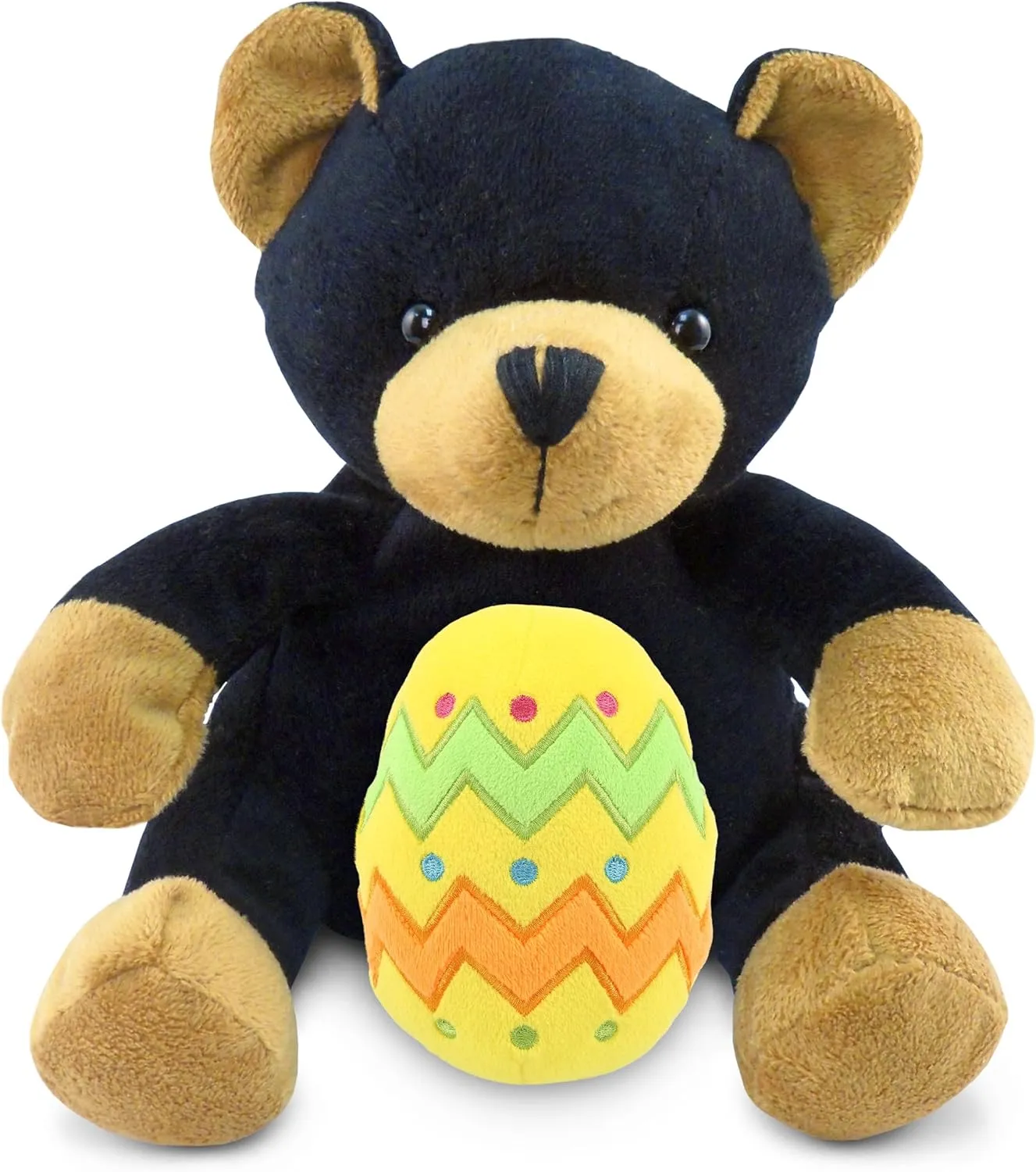 DolliBu Super Soft Black Bear with Yellow Easter Egg Plush and Name Personalization - Cute Stuffed Animals for Easter Basket, Easter Egg Stuffed Animal Spring Toys for Girls, Boy, Baby - 6 Inches