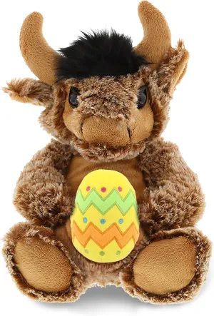 DolliBu Super Soft Sitting Buffalo with Yellow Easter Egg Plush - Cute Stuffed Animals for Easter Basket, Easter Egg Stuffed Animal Spring Toys for Girls, Boy, Baby - 8.5 Inches