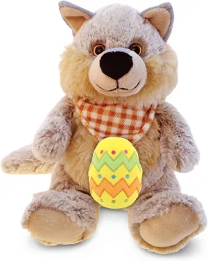 DolliBu Super Soft Sitting Wolf with Yellow Easter Egg Plush and Name Personalization - Cute Stuffed Animals for Easter Basket, Easter Egg Stuffed Animal Spring Toys for Girls, Boy, Baby - 9 Inches
