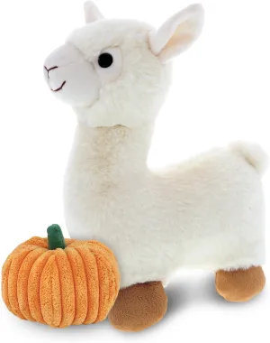 DolliBu Super Soft White Llama Stuffed Animal with Pumpkin Decor and Name Personalization - Pumpkin Plush Animal for Fall, Halloween and Thanksgiving, Pumpkin Toy for Baby, Kids, Adults - 11 Inches