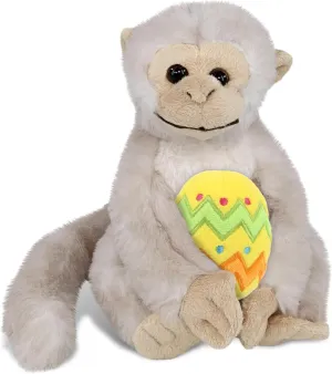DolliBu White Squirrel Monkey with Yellow Easter Egg Plush and Name Personalization - Cute Stuffed Animals for Easter Basket, Easter Egg Stuffed Animal Spring Toys for Girls, Boy, Baby - 12.5 Inches