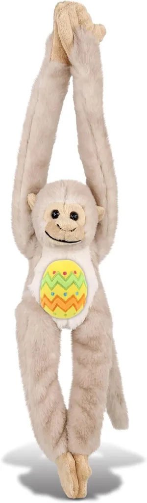 DolliBu White Squirrel Monkey with Yellow Easter Egg Plush and Name Personalization - Cute Stuffed Animals for Easter Basket, Easter Egg Stuffed Animal Spring Toys for Girls, Boy, Baby - 21 Inches