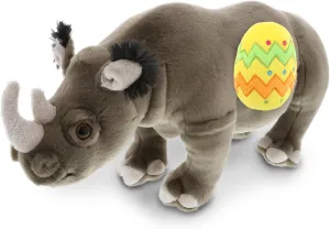 DolliBu Wild Collection Rhino with Yellow Easter Egg Plush and Name Personalization - Cute Stuffed Animals for Easter Basket, Easter Egg Stuffed Animal Spring Toys for Girls, Boy, Baby - 13 Inches
