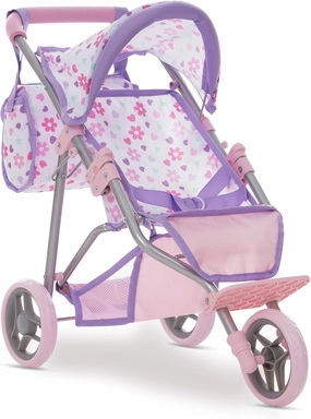 Dolls To Play Baby Doll Stroller Jogger Style 3 Wheels Toy, Girls with Canopy and Basket Buggy Carriage for Kids, My First Jogging Pram Heavy Duty - 21 Inch - Purple