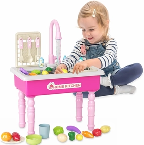 Doloowee Interactive Play Kitchen Sink Toys - Toddler Sink, Pretend Play for Toddlers 3-5, Play Food & Color Changing Utensils - Play Kitchen for Kids Boys Girls