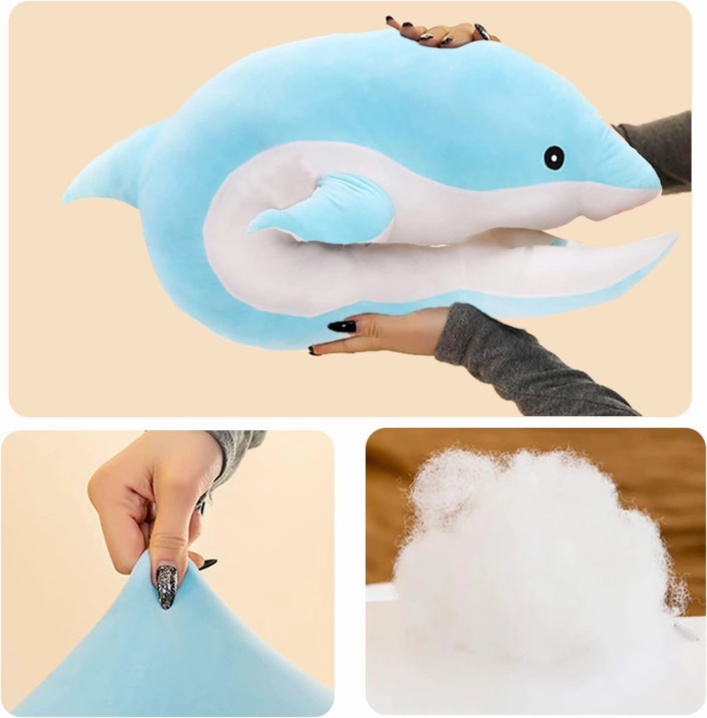 Dolphin Stuffed Animals Plush Pillow Super Soft Sea Animal Plush Toys Dolls for Boys Girls Sleeping Cushion Gift (70cm/27.55in, Blue)