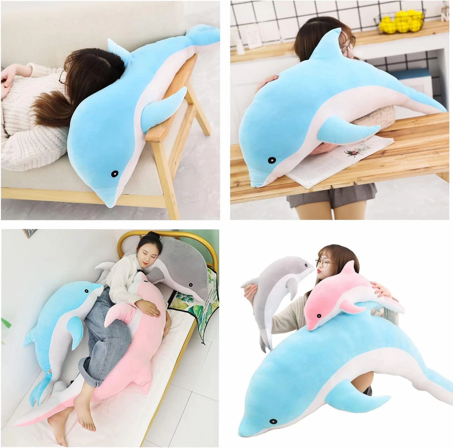 Dolphin Stuffed Animals Plush Pillow Super Soft Sea Animal Plush Toys Dolls for Boys Girls Sleeping Cushion Gift (70cm/27.55in, Blue)