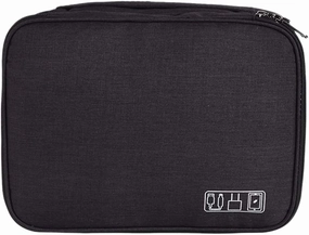 Double Layer Electronic Accessories Organizer Waterproof Travel Cable Storage Bag Gadget Bag for Charging Cable, Cellphone, iPad Mini, Plug, USB Flash Drive and More (Black)