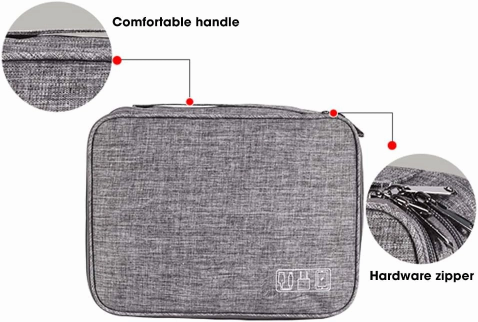Double Layer Electronic Accessories Organizer Waterproof Travel Cable Storage Bag Gadget Bag for Charging Cable, Cellphone, iPad Mini, Plug, USB Flash Drive and More (Black)