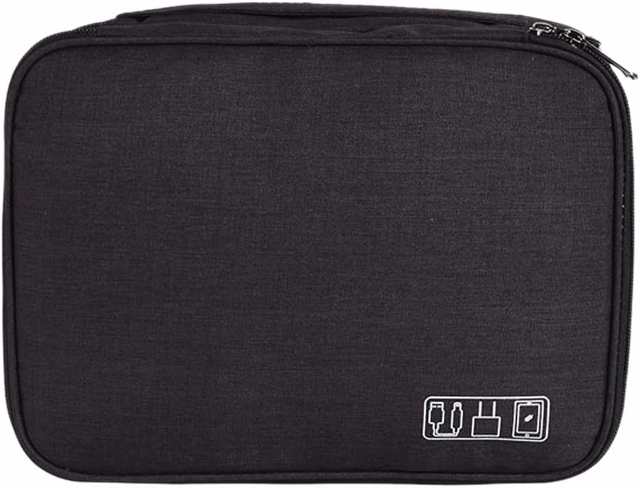 Double Layer Electronic Accessories Organizer Waterproof Travel Cable Storage Bag Gadget Bag for Charging Cable, Cellphone, iPad Mini, Plug, USB Flash Drive and More (Black)