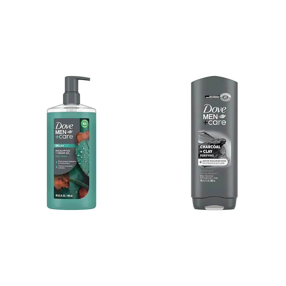 DOVE MEN   CARE Body Wash Eucalyptus   Cedar Oil to Rebuild Skin in the Shower & Elements Body Wash Charcoal   Clay, Effectively Washes Away Bacteria
