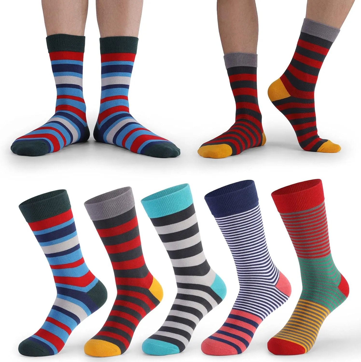 DRASEX Men's Dress Socks Funky Colorful Pattern Cotton Novelty Casual Crew Socks