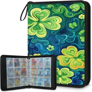 Dreamy Clovers 3 Ring Trading Zipper Binder Strap, Trading Card Binder 9 Pocket, 900 Pockets Card Holder with 50 Removable Sleeves for Game Cards