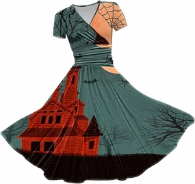 Dress Christmas Printed V Neck Short Sleeve Casual Dresses Halloween Costumes Dress Witch Costume Women Womens