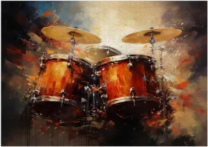 Drum Set Jigsaw Puzzle 1000pc (5075cm) - Wooden, Portable, Modern, Orange, Music Theme