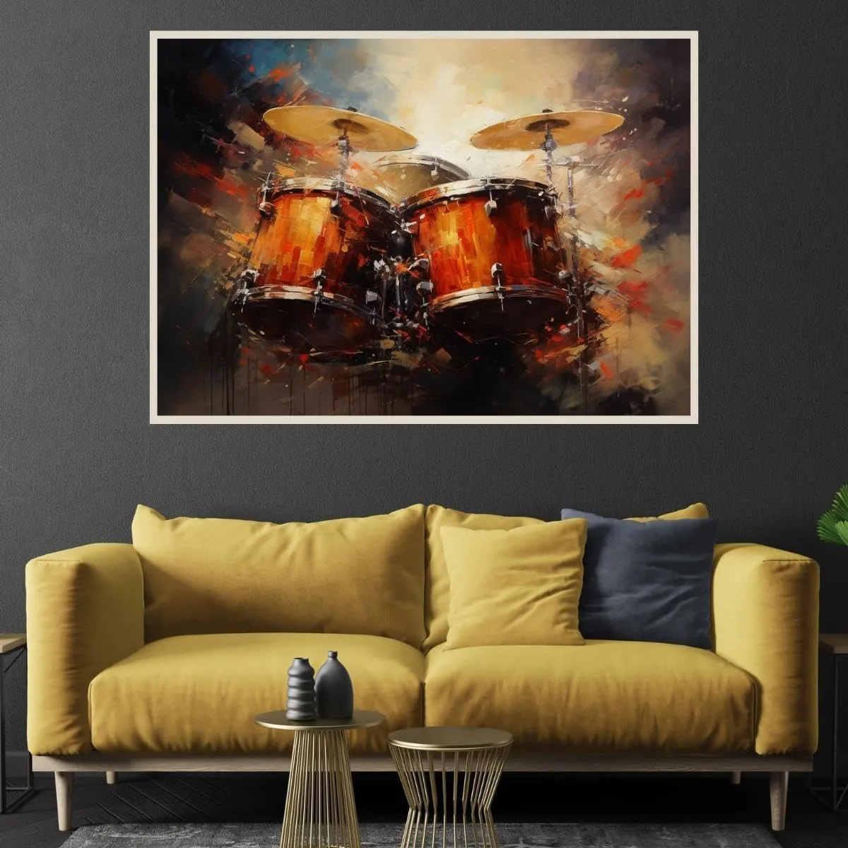 Drum Set Jigsaw Puzzle 1000pc (5075cm) - Wooden, Portable, Modern, Orange, Music Theme