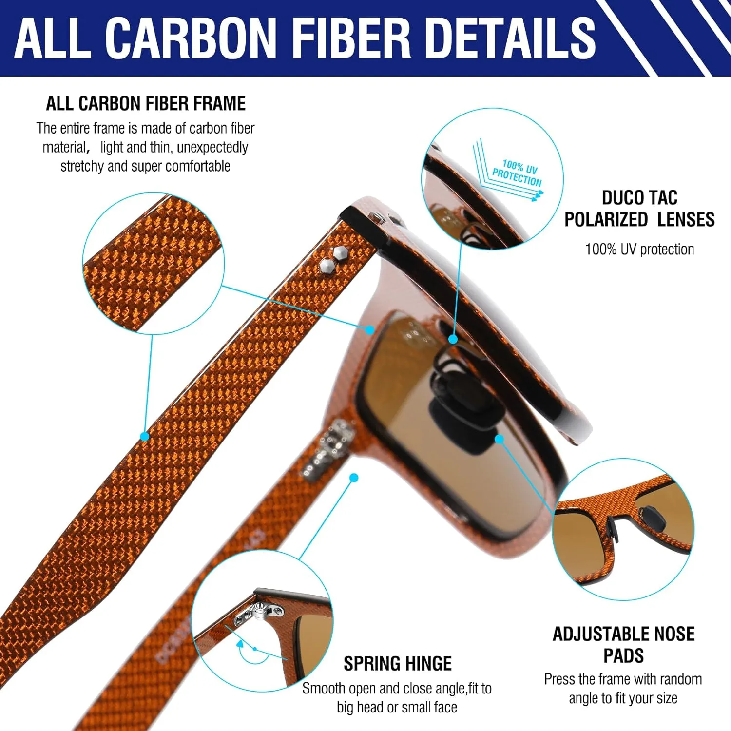 DUCO Polarized Sunglasses for Men Sun glasses All Carbon Fiber Frame 100% UV Protection for Driving Running Fishing DC8325