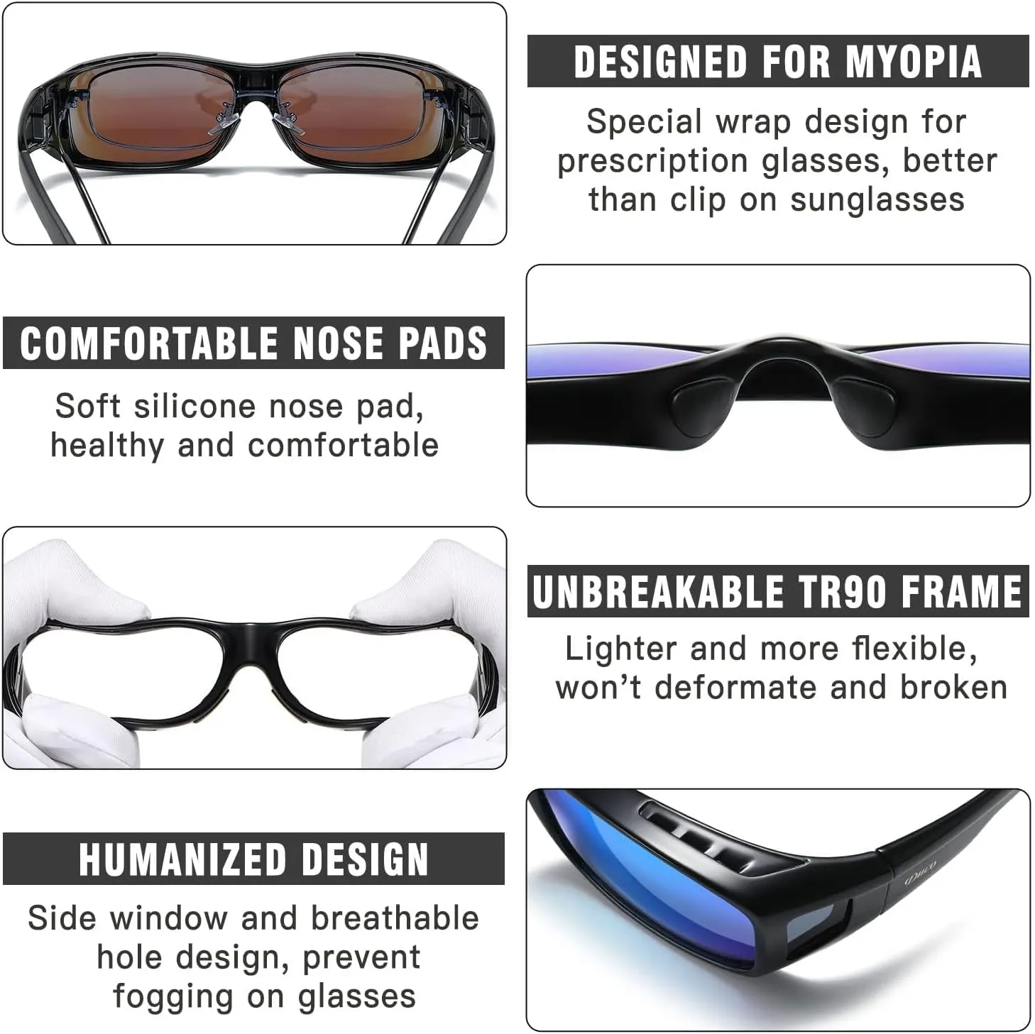DUCO Wraparound Fitover Glasses Polarized Wear Over Sunglasses for Men Women UV Protection Sun Glasses Driving 8953