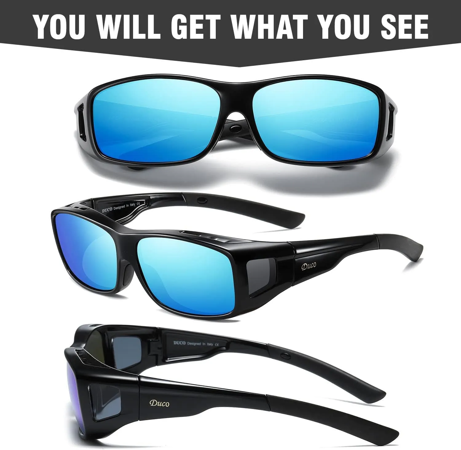 DUCO Wraparound Fitover Glasses Polarized Wear Over Sunglasses for Men Women UV Protection Sun Glasses Driving 8953