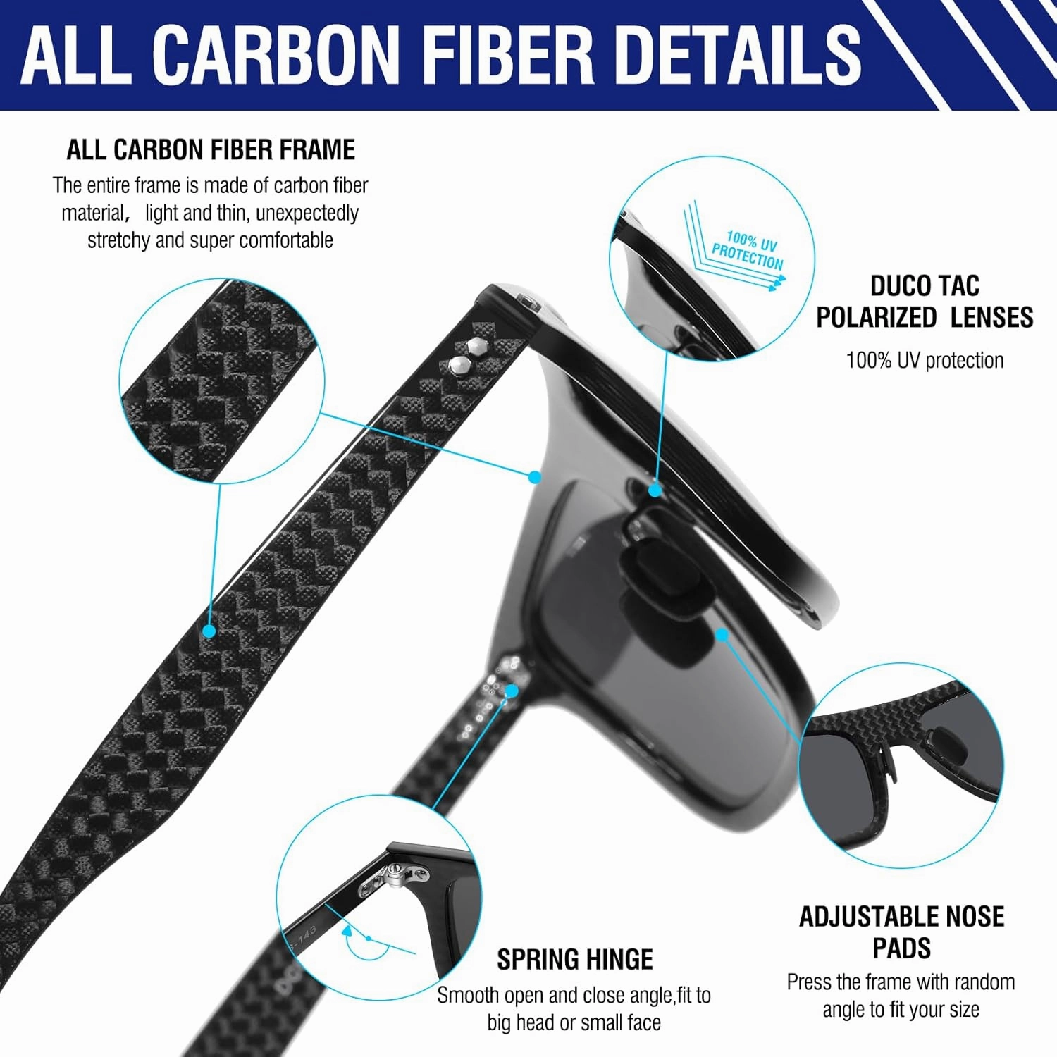 DUCO Polarized Sunglasses for Men Sun glasses All Carbon Fiber Frame 100% UV Protection for Driving Running Fishing DC8325