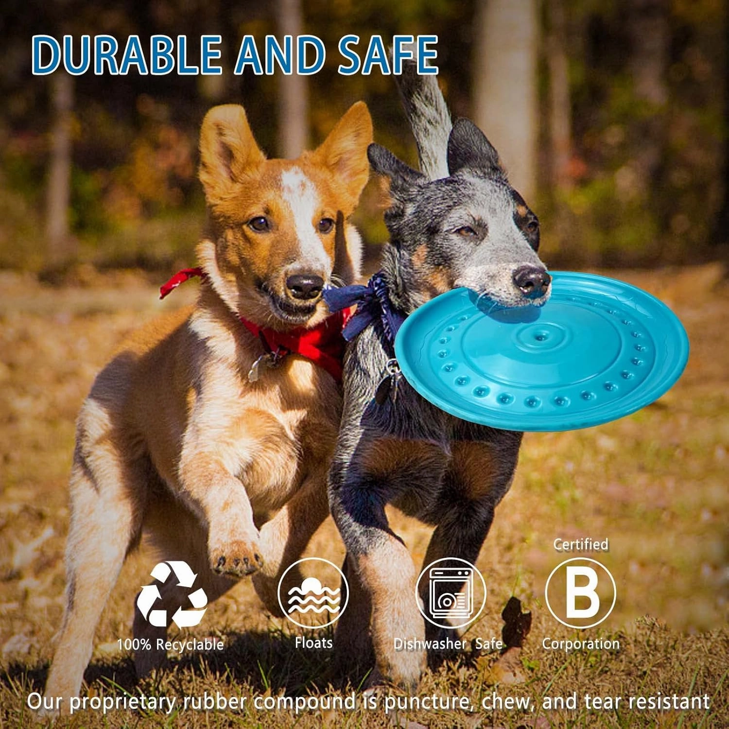 Durable Big Dog Toys - Flying Discs for Aggressive Chewers, Large, Medium & Small Dogs - Outdoor, Soft Rubber Gliding Discs