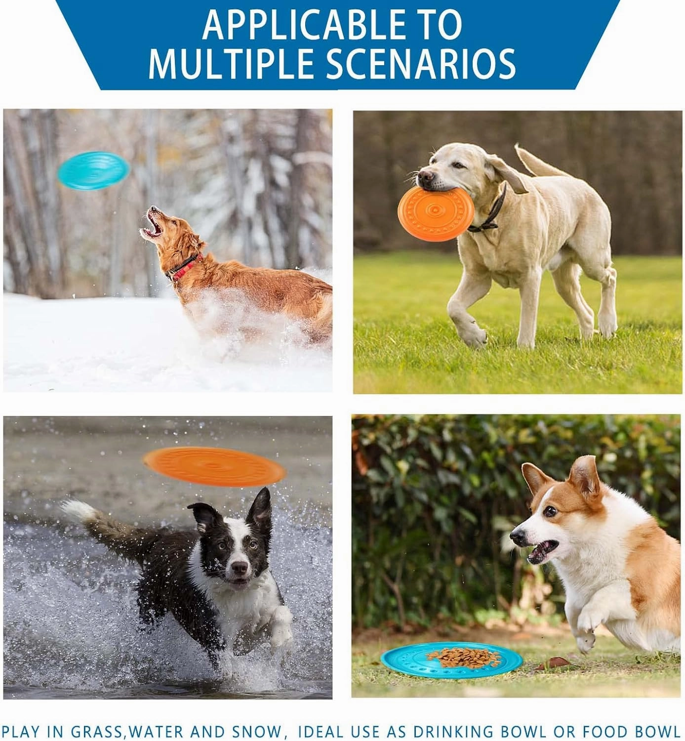 Durable Big Dog Toys - Flying Discs for Aggressive Chewers, Large, Medium & Small Dogs - Outdoor, Soft Rubber Gliding Discs