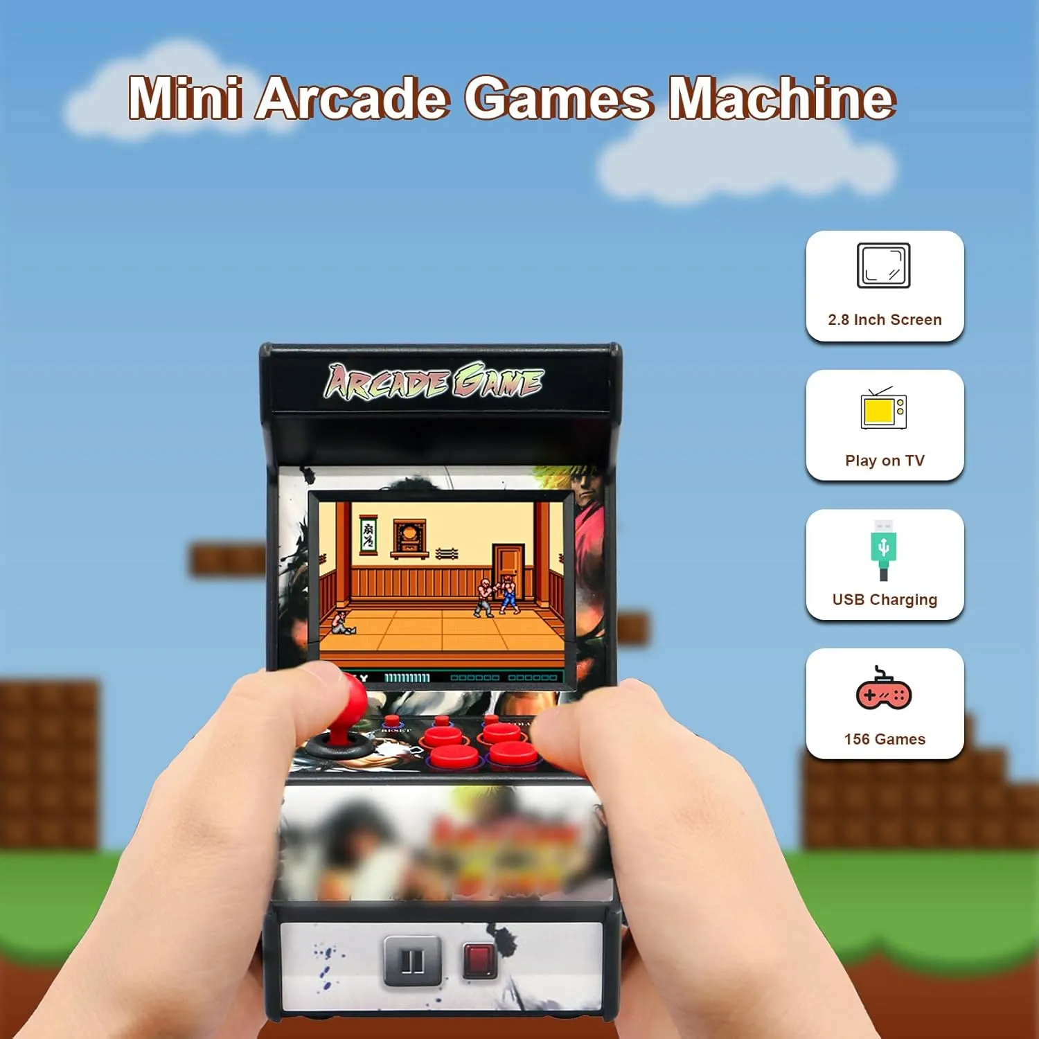 EASEGMER Mini Arcade Game Machines for Kids with 156 Classic Portable Handheld Video Games 16 Bit 2.8 Inches Screen Travel Gaming Electronic Toys Novelty Gift for Boys and Adults - Black