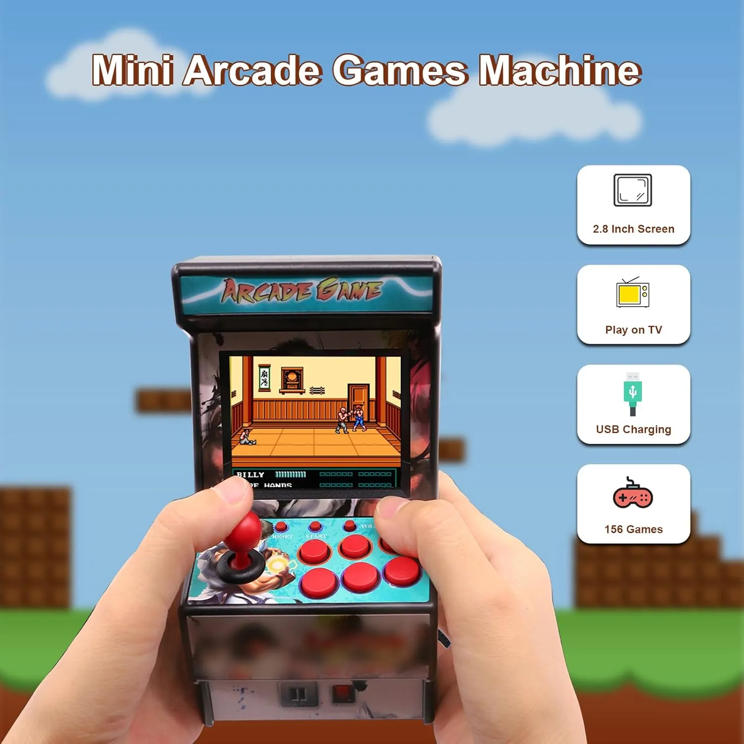 EASEGMER Mini Arcade Game Machines for Kids with 156 Classic Portable Handheld Video Games 16 Bit 2.8 Inches Screen Travel Gaming Electronic Toys Novelty Gift for Boys and Adults - Blue