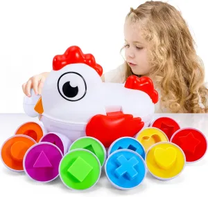 Easter Chicken Egg Toys for Toddlers - Color Matching Shape Sorter with 6 Eggs, Sensory Fine Motor Skill Development Toy, Educational Gift for Boys and Girls Aged 3-6