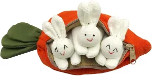 Easter Hide-and-Seek Bunnies in Pouch, Three Bunnies in Zip Up Carrot Purse, Plush Stuffed Animal Surprise, Unzip The Rabbit Doll Toy
