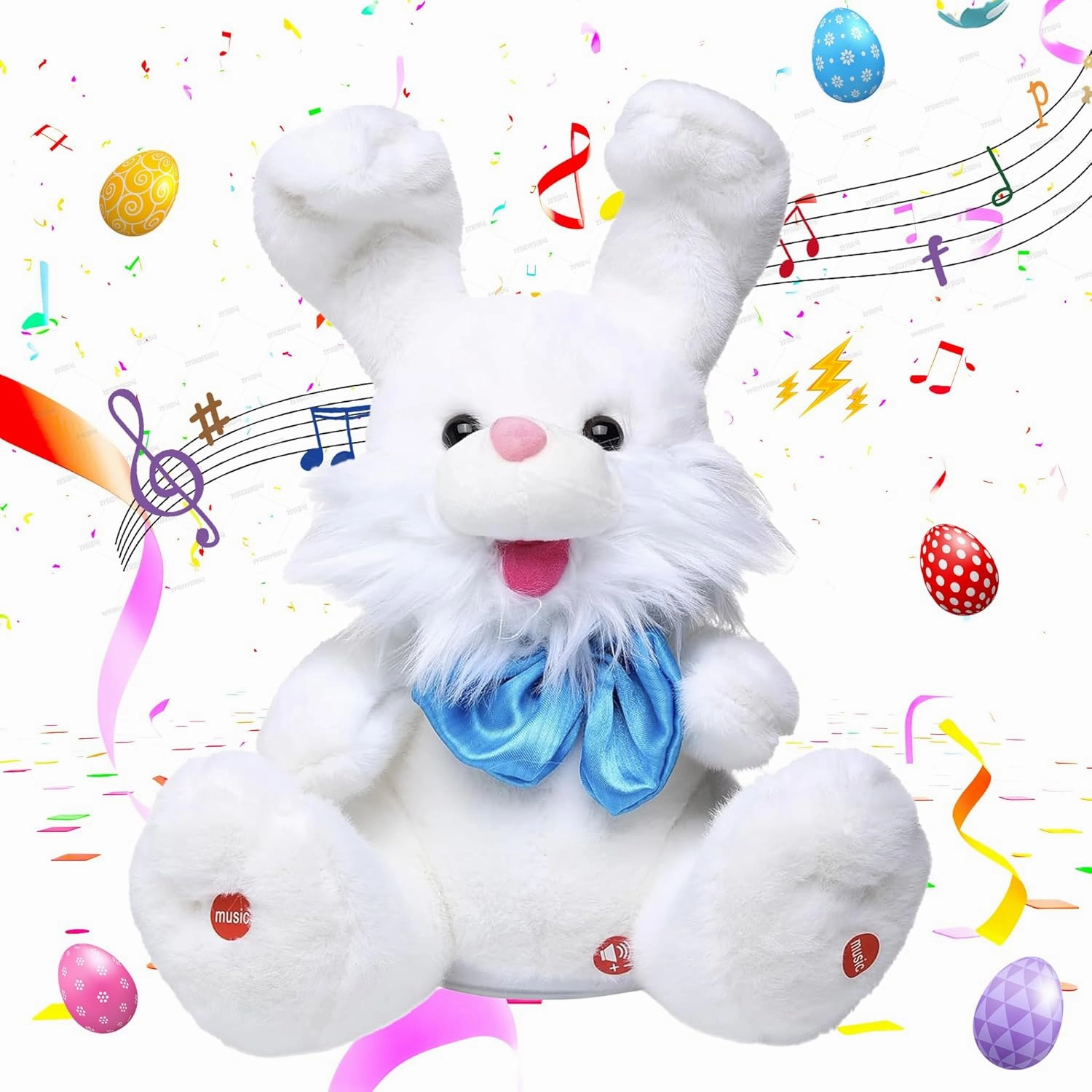 Easter Bunny Plush Singing Plush Bunny Toy Peek-A-Boo Toys Repeats What You Say with Floppy Ears Musical Interactive Stuffed Animal Easter Decoration for Girls Boys White 11.2”