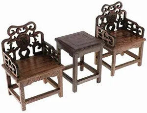 EatingBiting 1:6 Dollhouse Miniature Handcraft Furniture Retro Wood Square Table Armchairs 3 Pieces Dollhouse Furniture Miniatures - 1:6 Scale 3pcs Rosewood Table and Chairs Set,Toys Action Figures