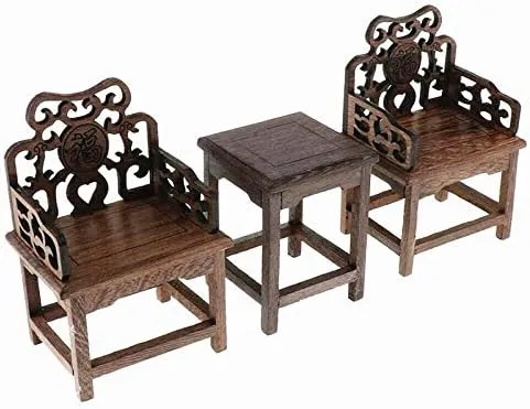 EatingBiting 1:6 Dollhouse Miniature Handcraft Furniture Retro Wood Square Table Armchairs 3 Pieces Dollhouse Furniture Miniatures - 1:6 Scale 3pcs Rosewood Table and Chairs Set,Toys Action Figures