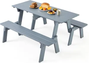 ECOTOUGE Wood Picnic Table Bench Set, All-Weather Patio 2-in-1 Convertible Dining Benches w/Heavy Duty Wooden Frame for Deck Backyard Porch Balcony, Grey