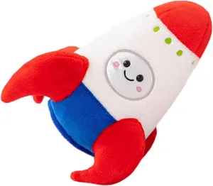 ELAINREN Cartoon Space Rocket Plush Toy Ultra-Soft Shuttle Stuffed Pillow Kawaii Space Mission Ship Plushie Saturn Rocket Dolls Gift/10.6''